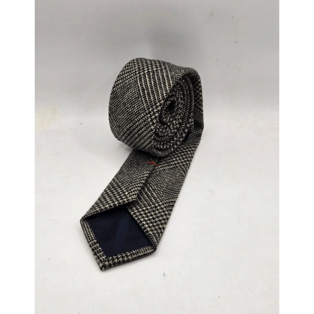 Vintage J.Crew Tie Mens Black Glen Plaid Wool Cashmere 80's Handmade USA